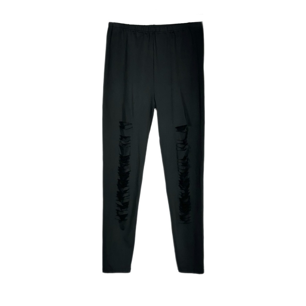Women’s Black Ripped Leg Spandex Leggings